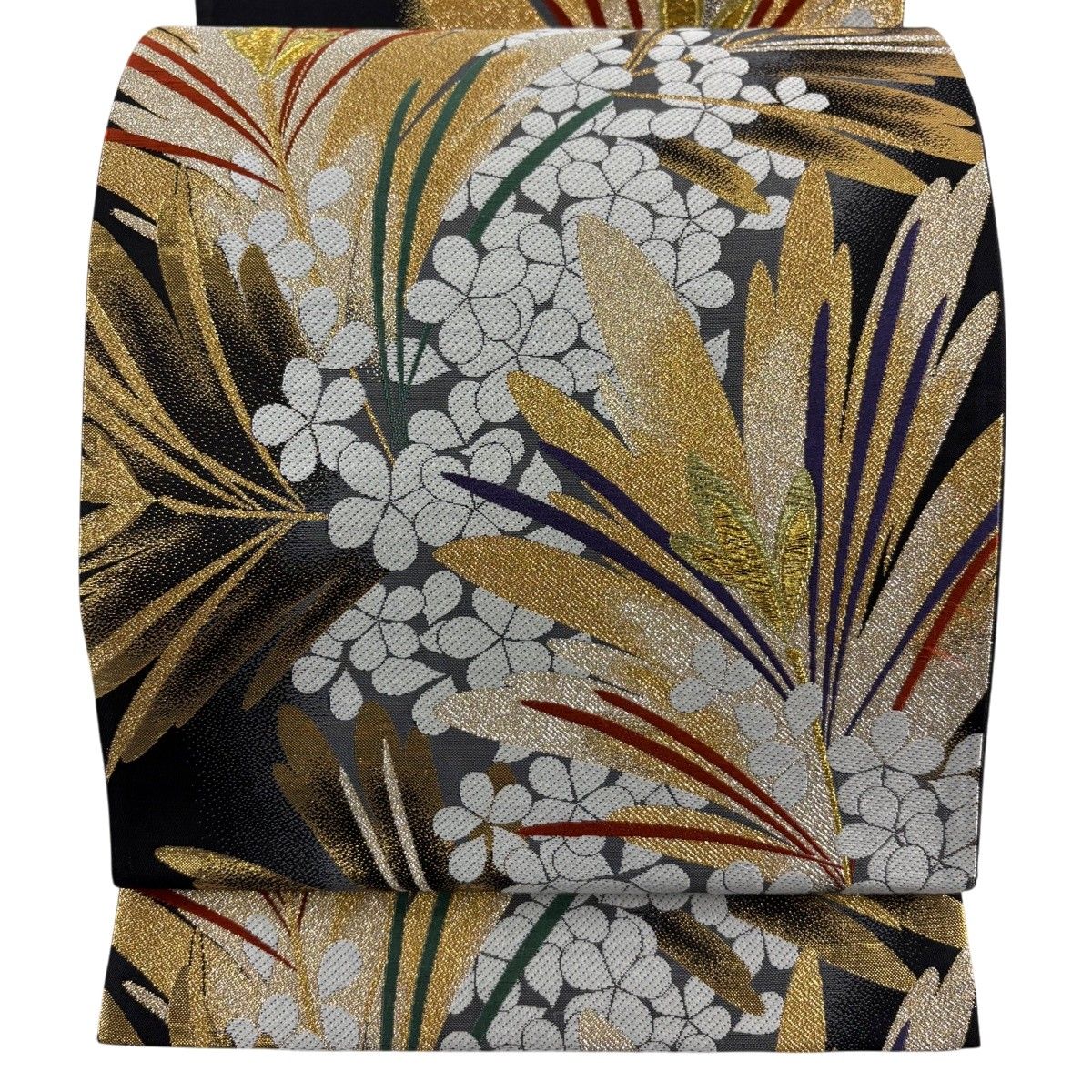【美品】 袋帯 秀品 朱雀錦 松 梅 金銀糸 箔 黒 六通 正絹 【中古】