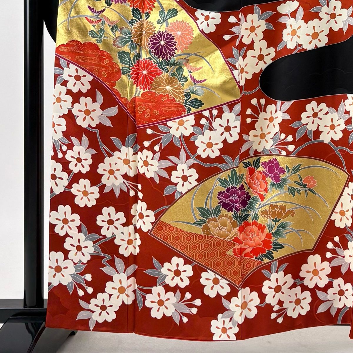 美品】 振袖 身丈162cm 裄丈66cm M 袷 袋帯フルセット 落款 扇面 桜