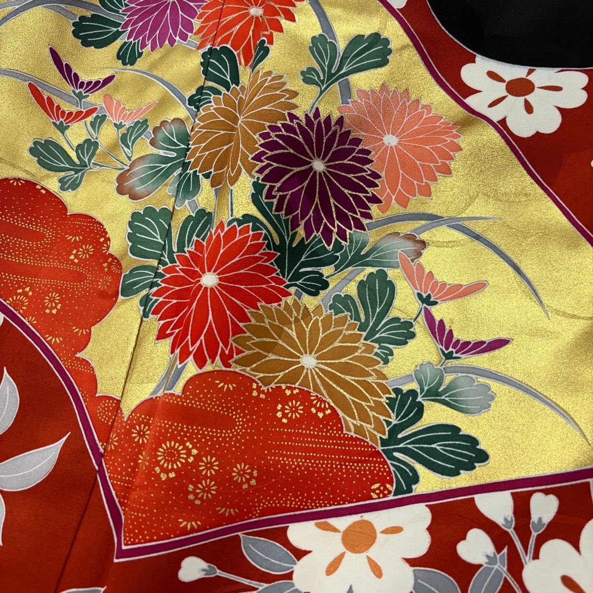 美品】 振袖 身丈162cm 裄丈66cm M 袷 袋帯フルセット 落款 扇面 桜