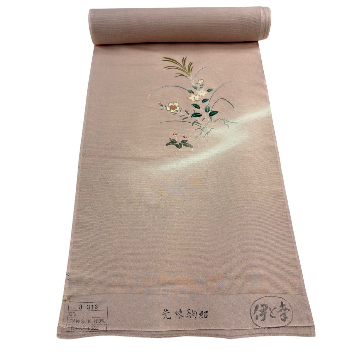 反物 秀品 付下げ 絽 薄物 伊と幸 桔梗 撫子 金彩 ピンクベージュ 正絹 【中古】