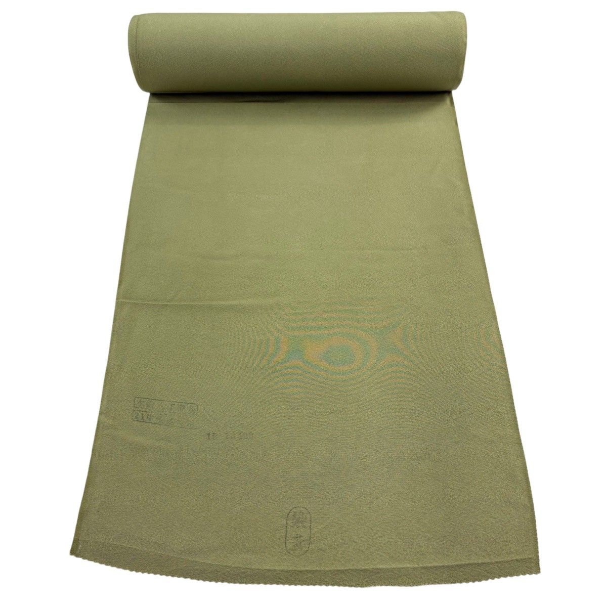 反物 秀品 色無地 鶯色 正絹 【中古】