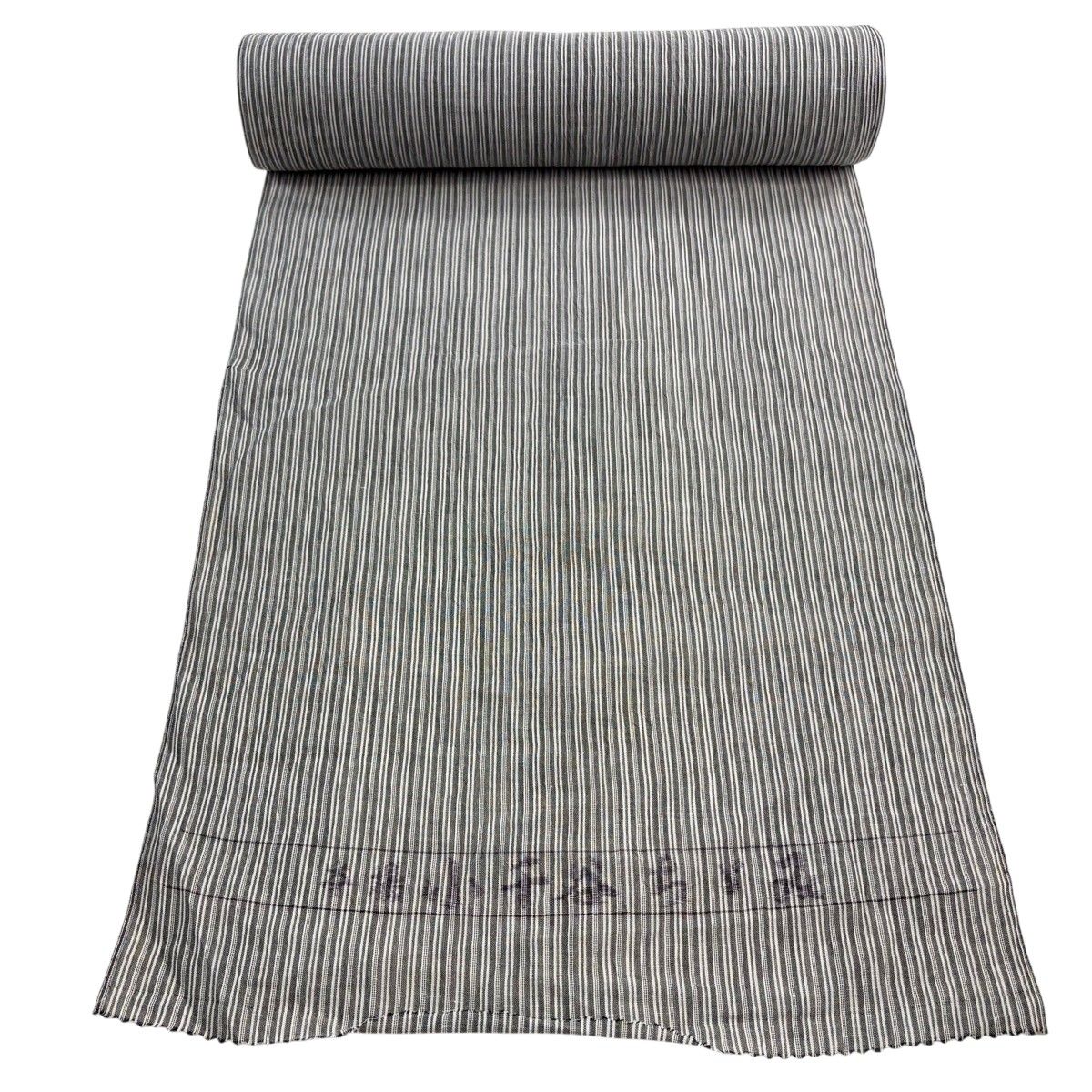 反物 秀品 紬 薄物 小地谷縮 縦縞 灰色 麻 【中古】 14,454円