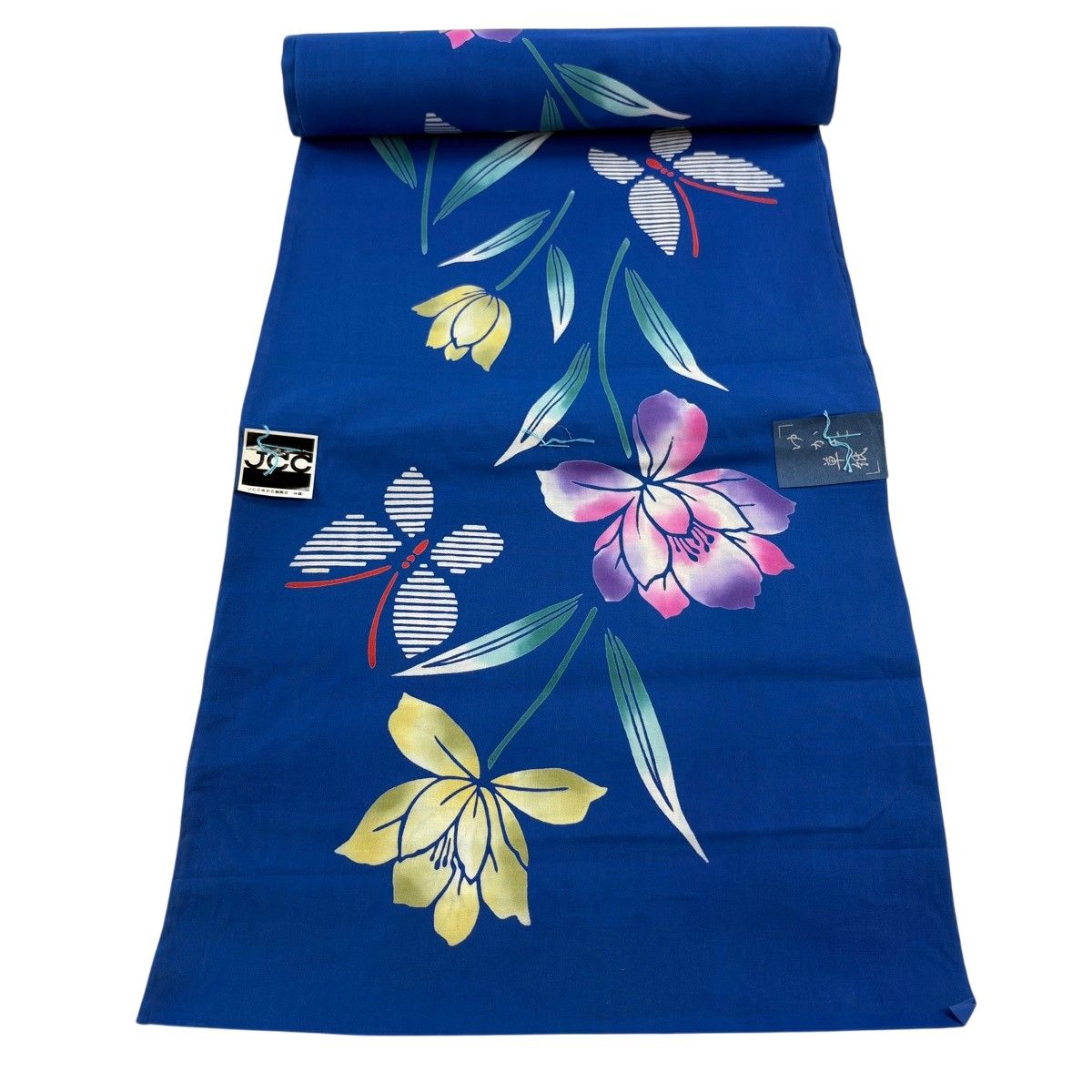 反物 優品 浴衣 ゆかた草紙 蝶 草花 青 綿 【中古】