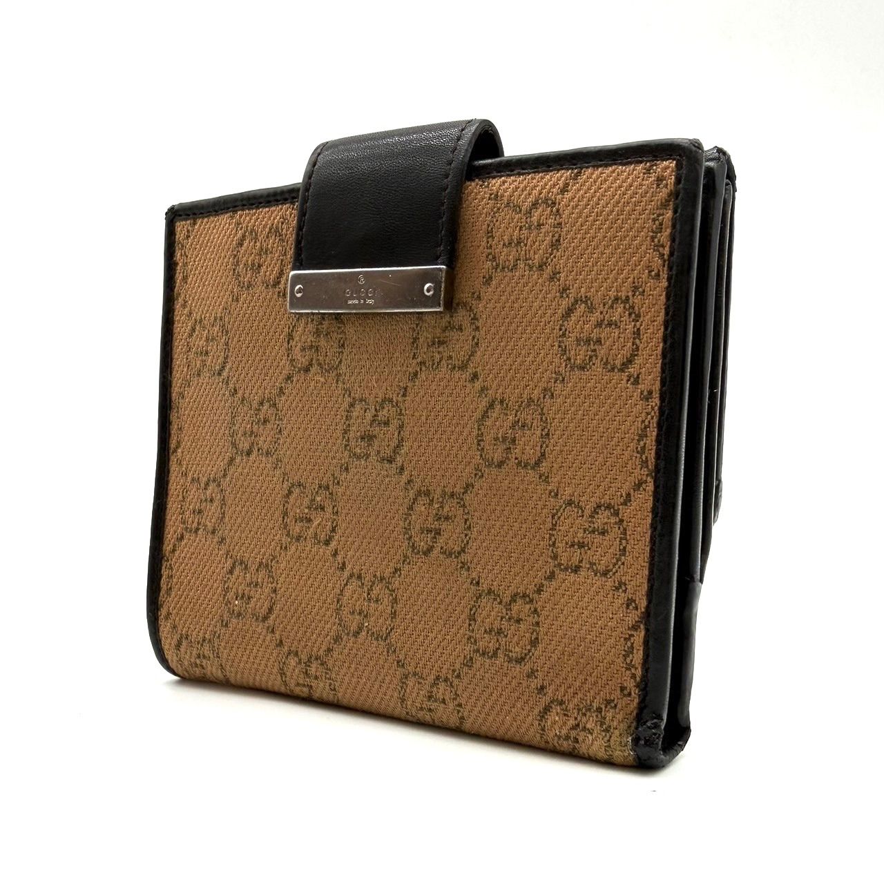 GUCCI GG Canvas W-Hook Compact Wallet Black/Beige グッチ GG 