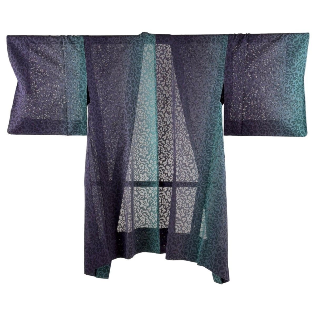 【美品】 羽織 身丈102cm 裄丈67cm M 草花 紋紗 紫 正絹 逸品 【中古】