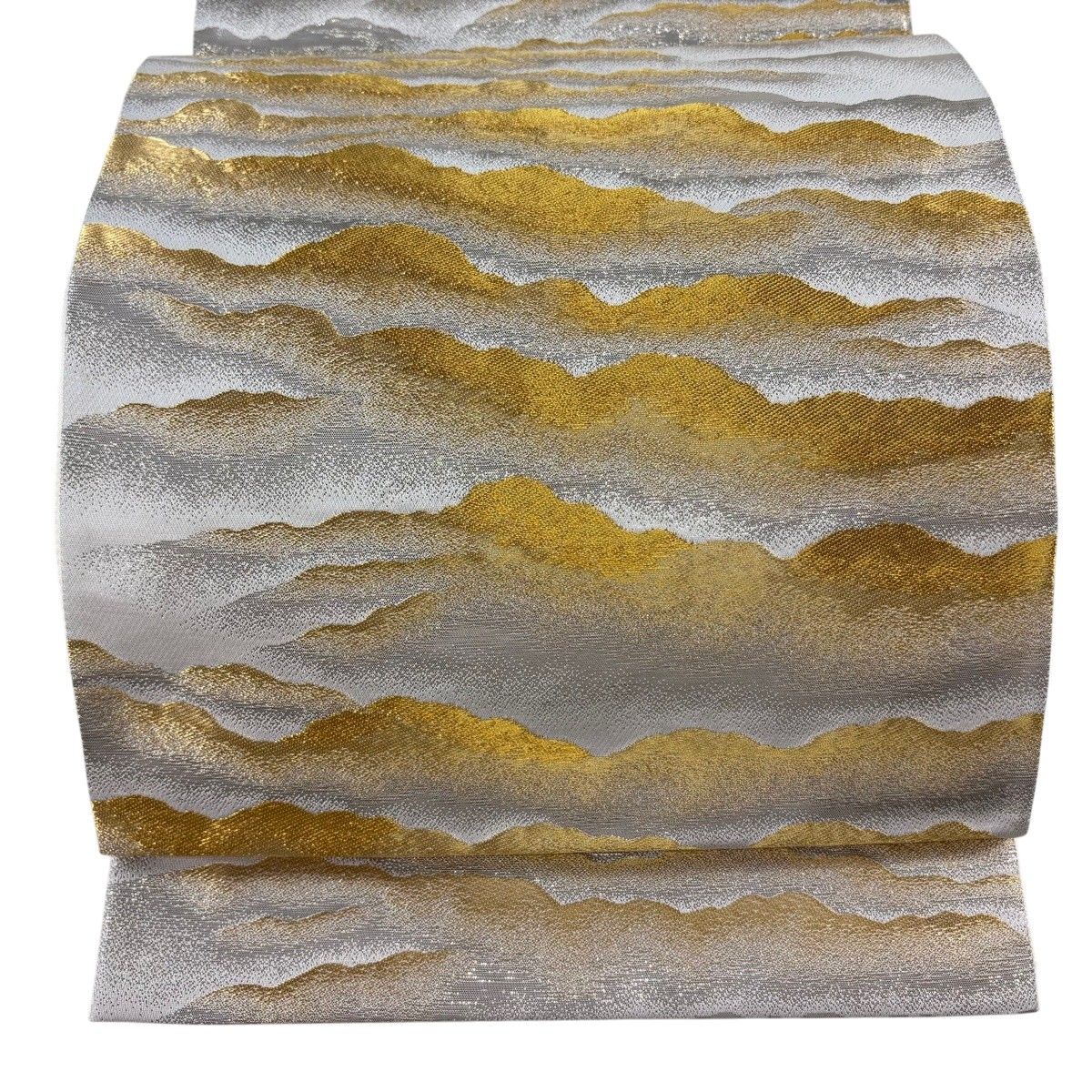 【美品】 袋帯 逸品 横山大観 落款 霞 金糸 箔箔 銀色 六通 正絹 【中古】
