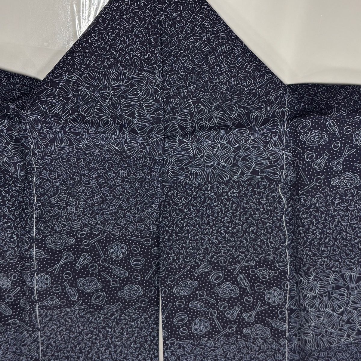 江戸小紋 身丈162cm 裄丈63cm S 袷 茶道具 文字文 紺色 正絹 名品