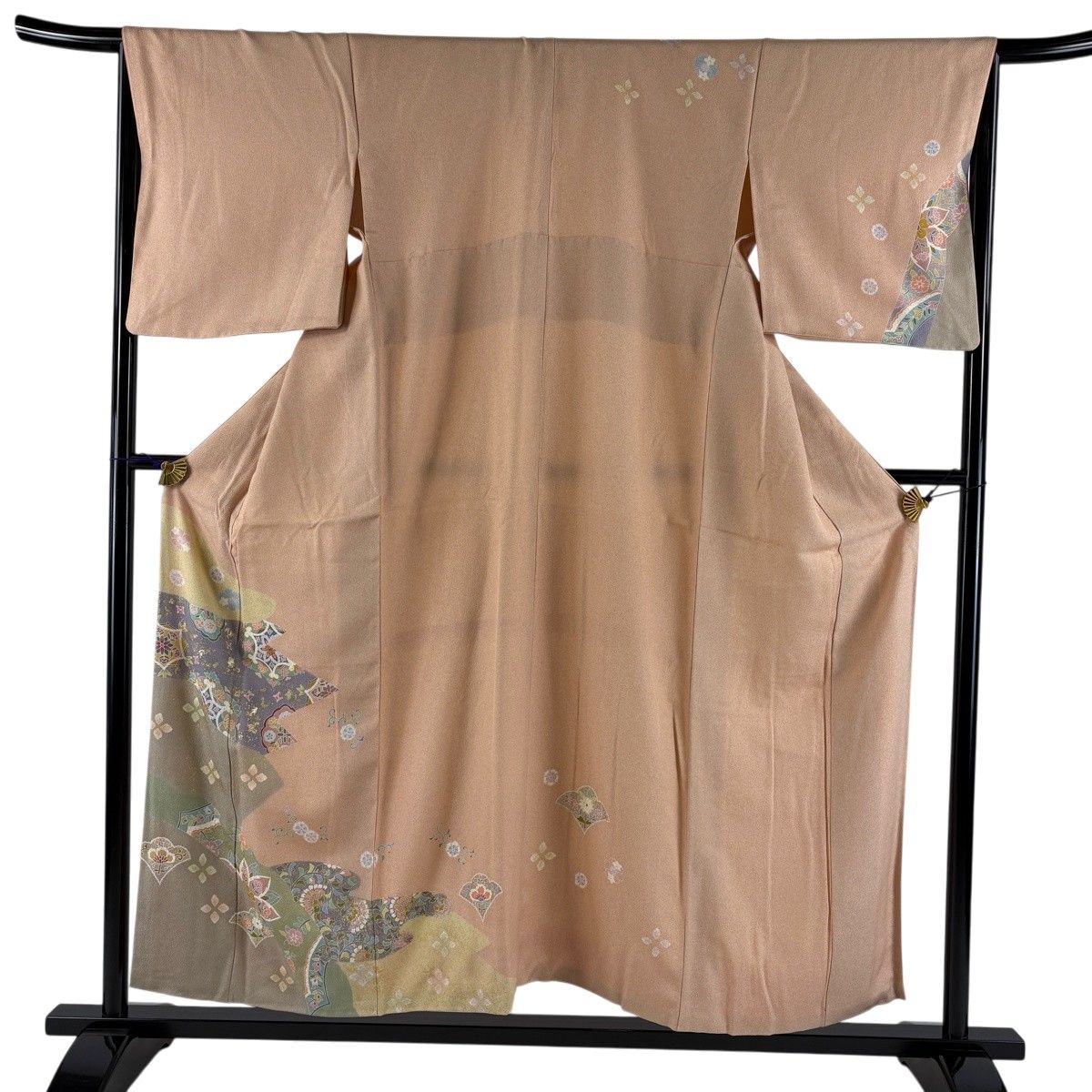 付下げ 身丈155.5cm 裄丈68cm L 袷 華文 花唐草 箔 金彩 ピンク 正絹 名品 【中古】