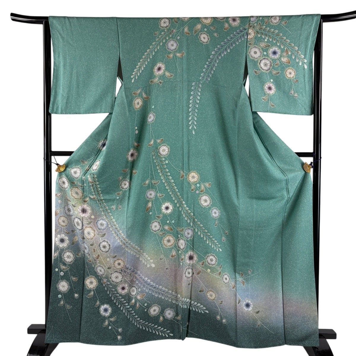 【美品】 訪問着 身丈162cm 裄丈64.5cm M 袷 辻が花柄 銀通し ぼかし 薄緑 正絹 名品 【中古】
