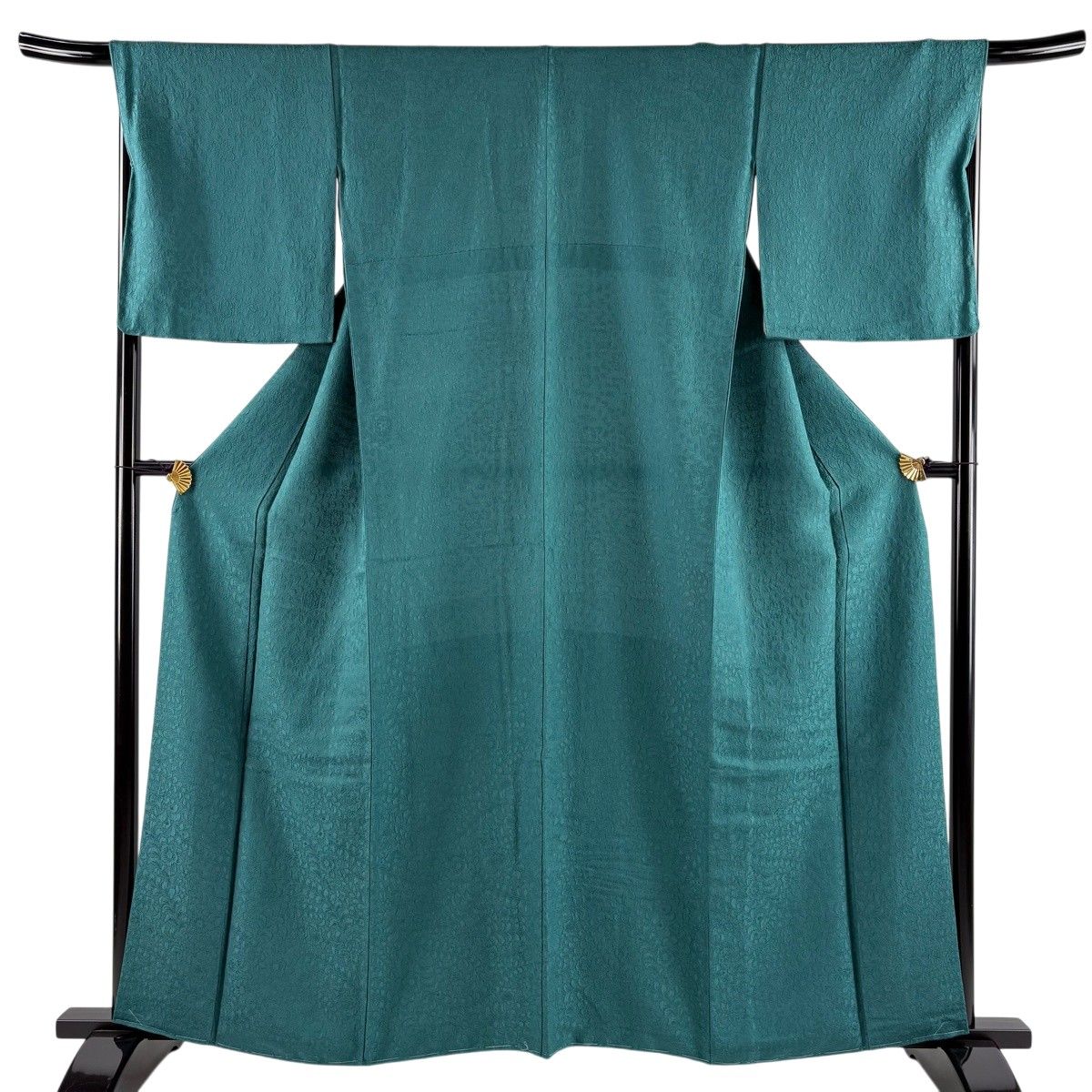 【美品】 色無地 身丈160cm 裄丈68cm L 袷 地紋 青緑 正絹 秀品 【中古】
