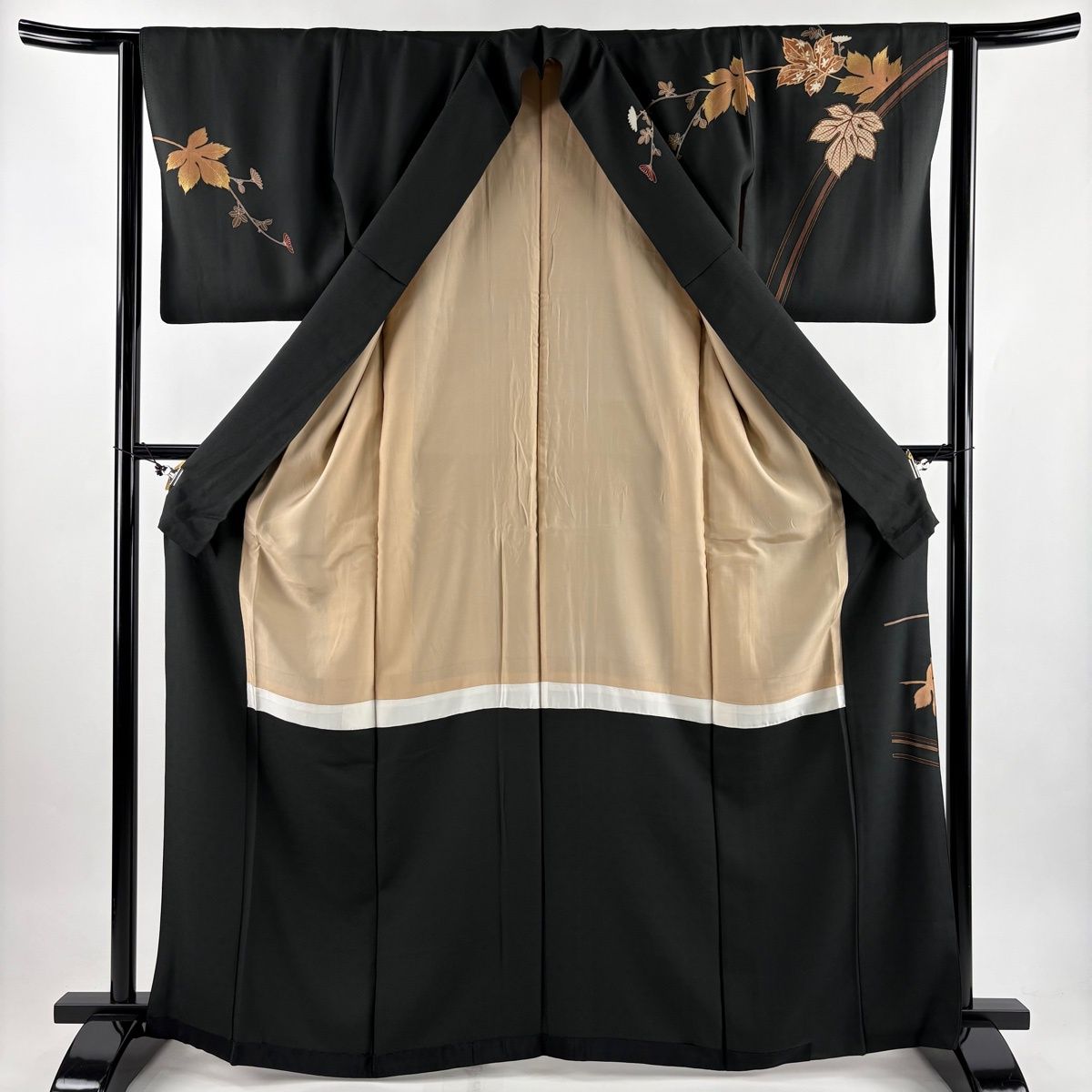 美品 訪問着 身丈162cm 裄丈67.5cm L 袷 萩 金彩 小豆色 正絹 秀品 