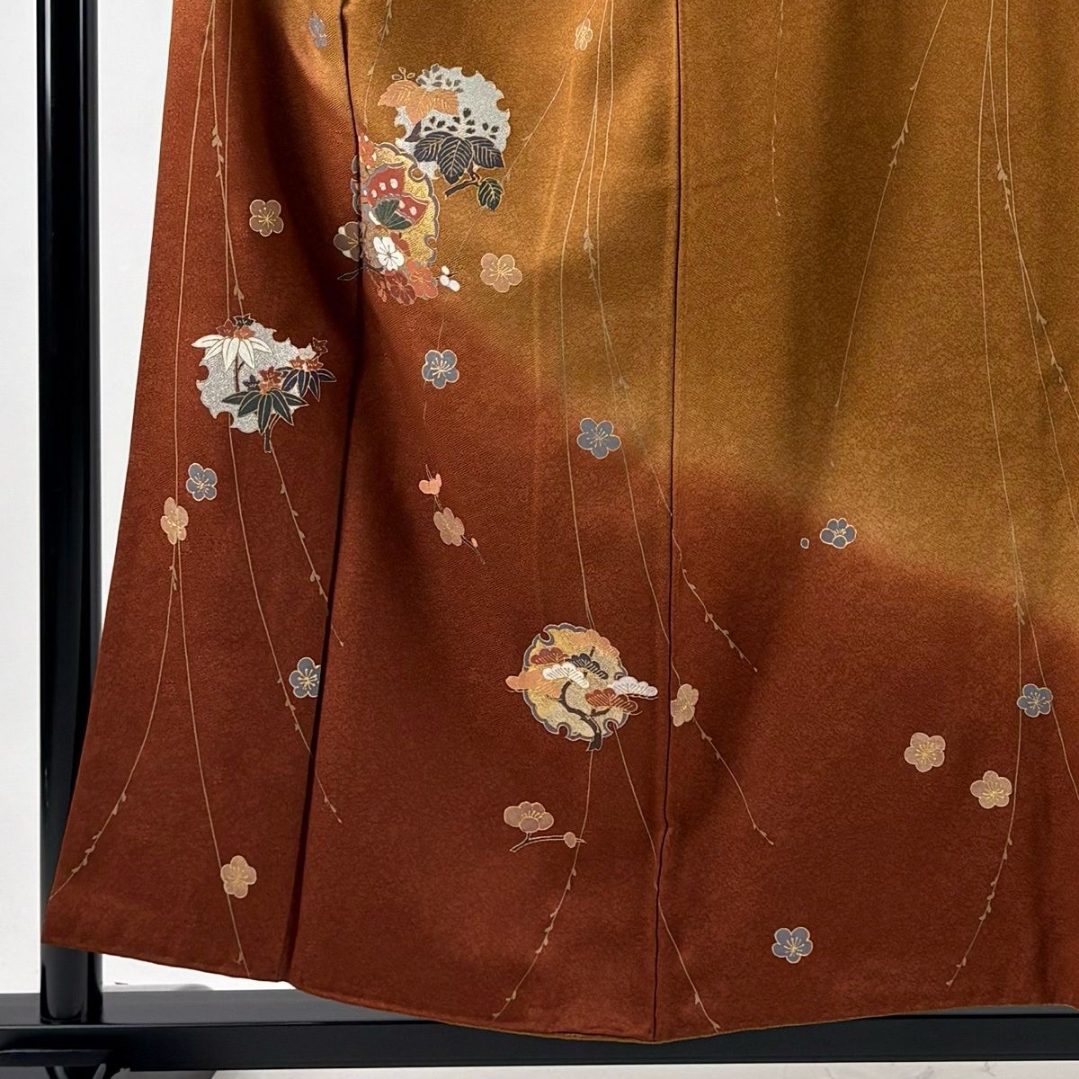 美品】 訪問着 身丈156cm 裄丈65cm M 袷 雪輪 草花 金銀彩 染め分け
