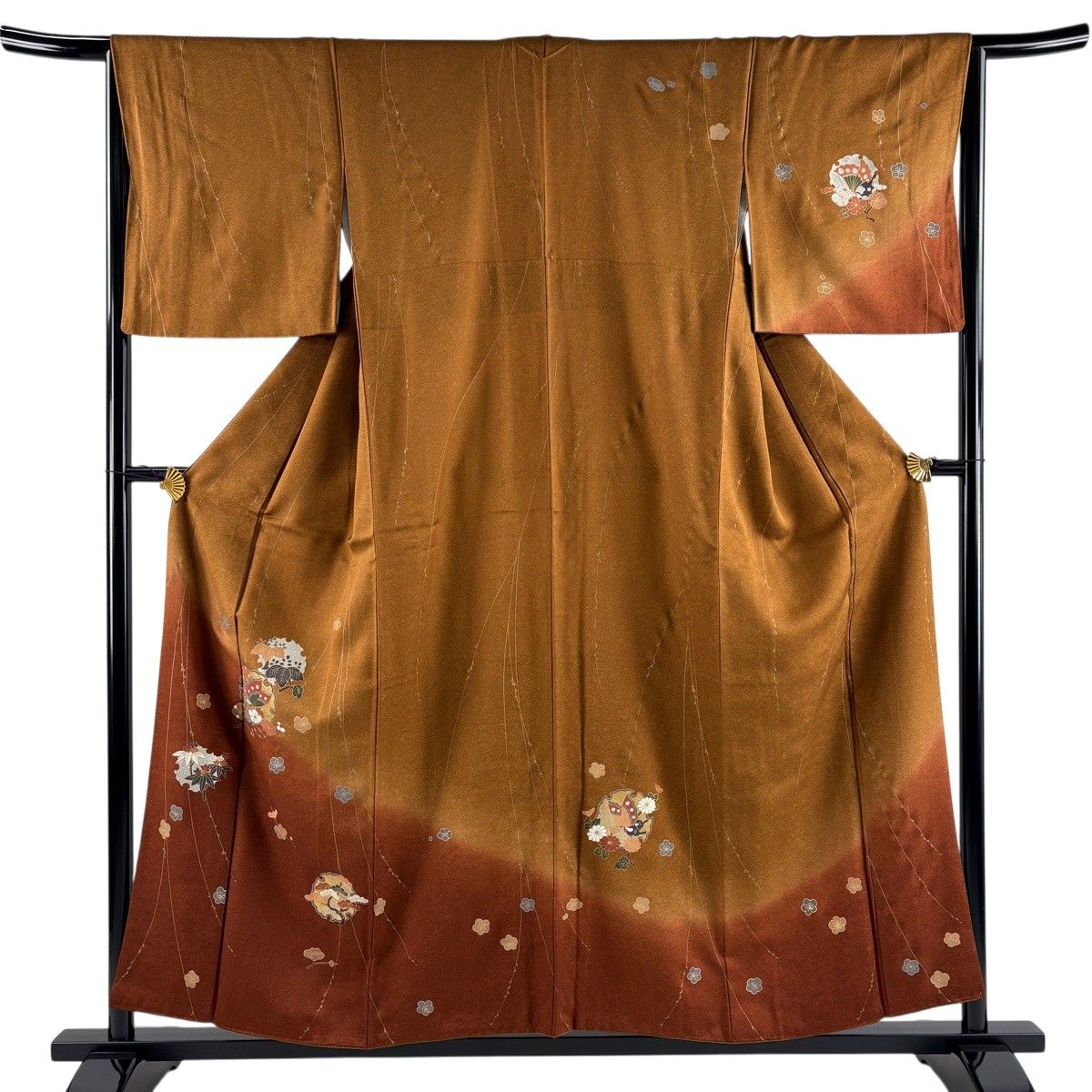 美品】 訪問着 身丈156cm 裄丈65cm M 袷 雪輪 草花 金銀彩 染め分け