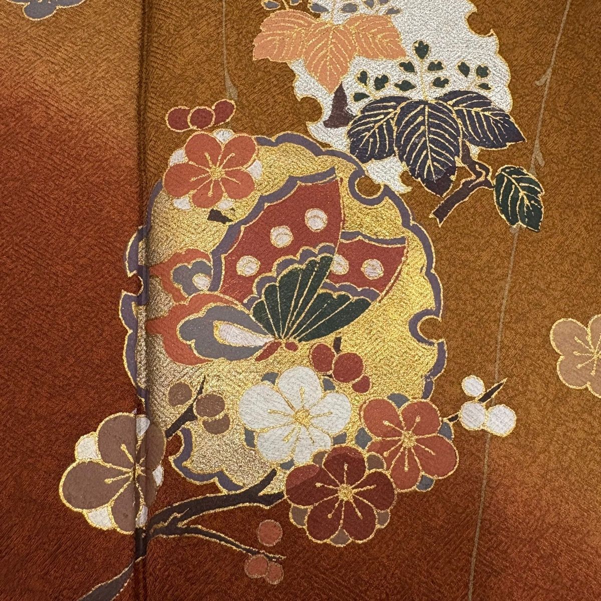 美品】 訪問着 身丈156cm 裄丈65cm M 袷 雪輪 草花 金銀彩 染め分け