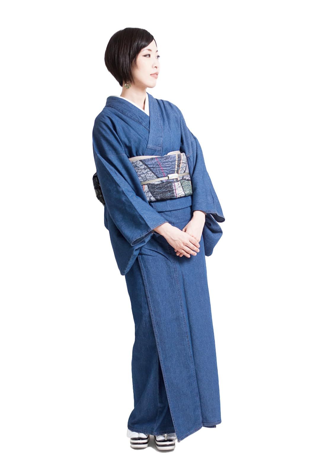 新品 [たゆたふ] デニム着物 着物 レディース 女性 お仕立て上がり 洗える着物 浴衣 女性用 (厚手 ブルー L)