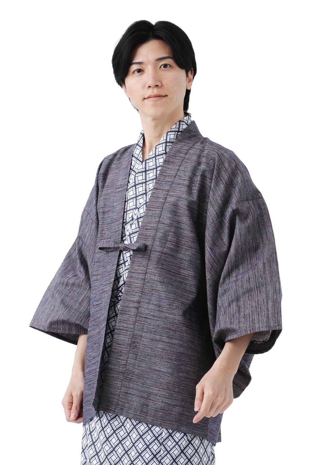 新品 [たゆたふ / TAYU-TAFU] 久留米織 茶羽織 男女兼用 旅館 温泉 浴衣 BOTAN 羽織 部屋着 小さい 大きい サイズ メンズ レディース L ネップグレーマルチ