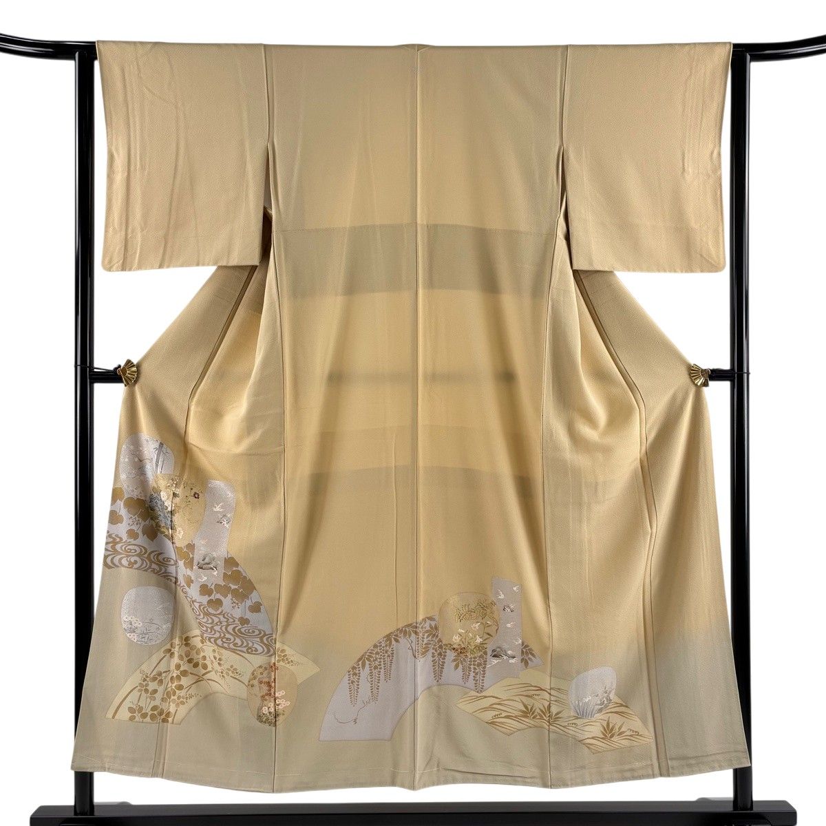 【美品】 色留袖 身丈152.5cm 裄丈62cm S 袷 草花 観世水 金銀彩 ベージュ 正絹 秀品 一つ紋 【中古】 6,864円