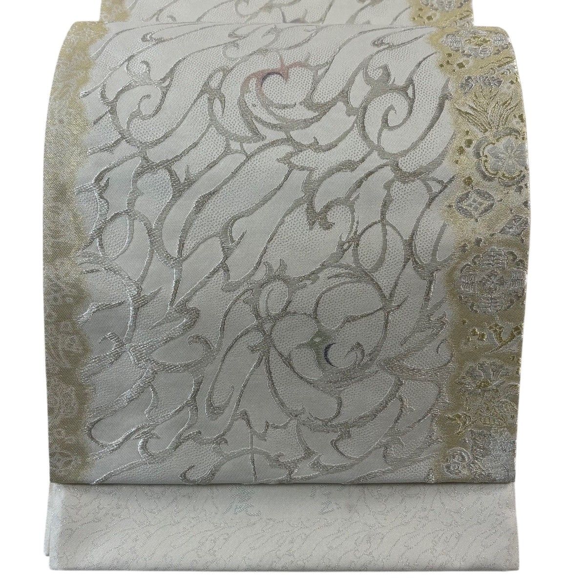 【美品】 袋帯 名品 いづくら 証紙 麗宝 おしるし龍炎文 金銀糸 箔 クリーム 六通 正絹 【中古】