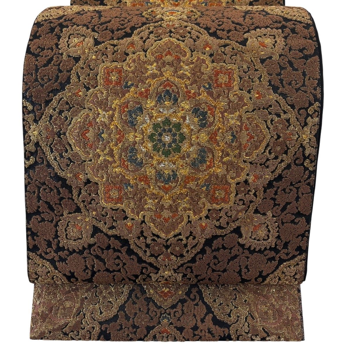 袋帯 名品 華文 草花 金糸 箔 黒 六通 正絹 【中古】