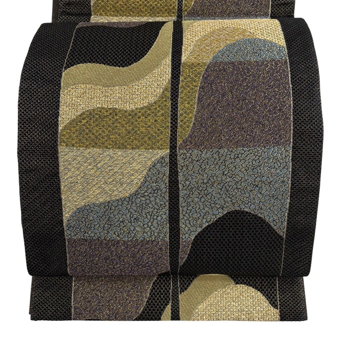 【美品】 袋帯 秀品 幾何学 箔 金糸 墨色 六通 正絹 【中古】