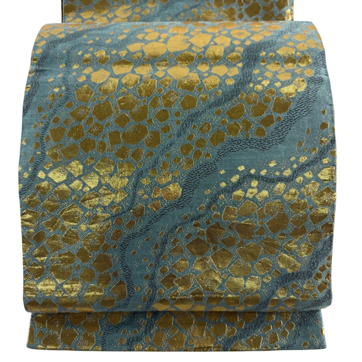 袋帯 秀品 幾何学模様 箔 青緑 六通 正絹 【中古】 - メルカリ