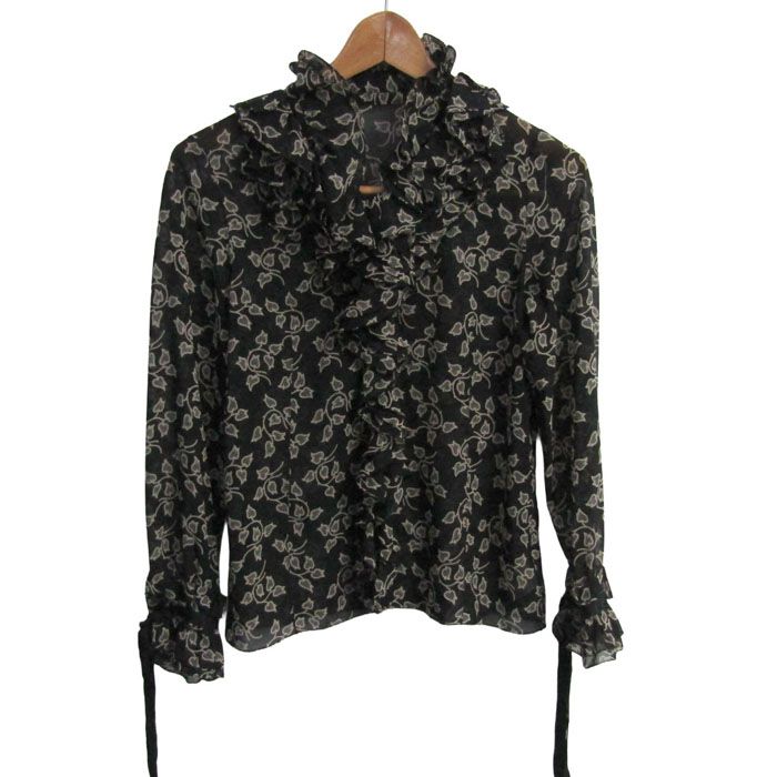 LANVIN PARIS ランバン　トップス　カットソー　長袖 レース 花柄　黒 ランバン ブラウス シャツ トップス 長袖 フリル 花柄 レディース 36