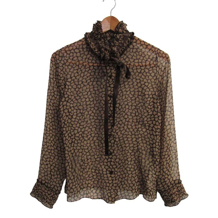 ランバン ブラウス シャツ トップス 長袖 フリル 日本製 レディース 38サイズ ブラウン LANVIN 【中古】