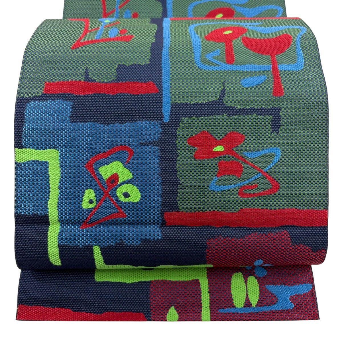 【美品】 名古屋帯 秀品 松葉仕立て 八寸名古屋帯 紬地 幾何学模様 草花 紺色 正絹 【中古】