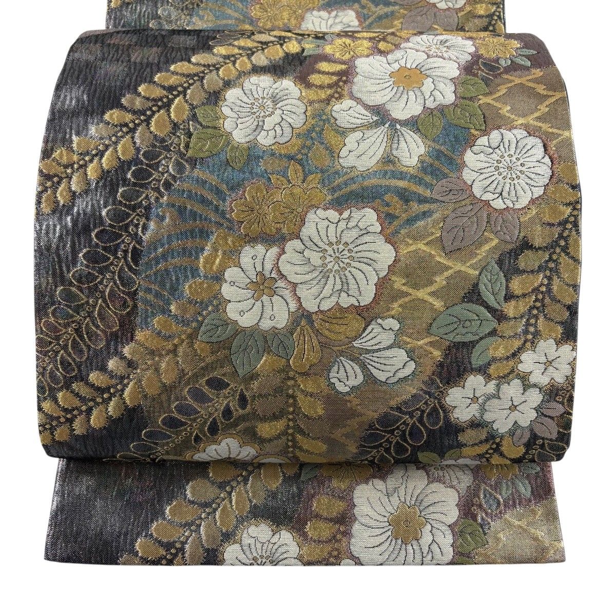 【美品】 袋帯 秀品 辻ヶ花柄 波頭 箔 墨色 六通 正絹 【中古】