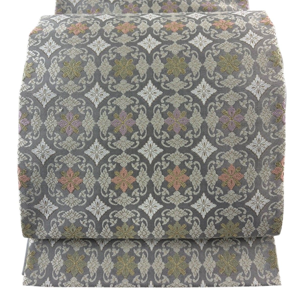 【美品】 袋帯 秀品 華文 箔 黒灰 六通 正絹 【中古】