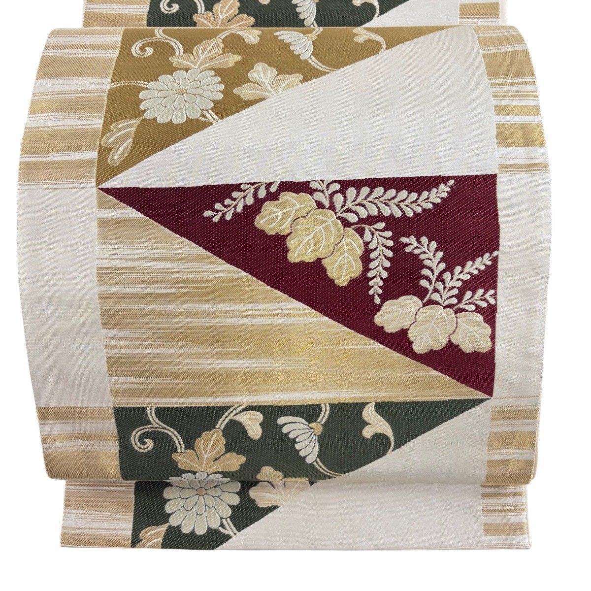 袋帯 秀品 菊唐草 桐 金糸 箔 ベージュ 六通 正絹 【中古】