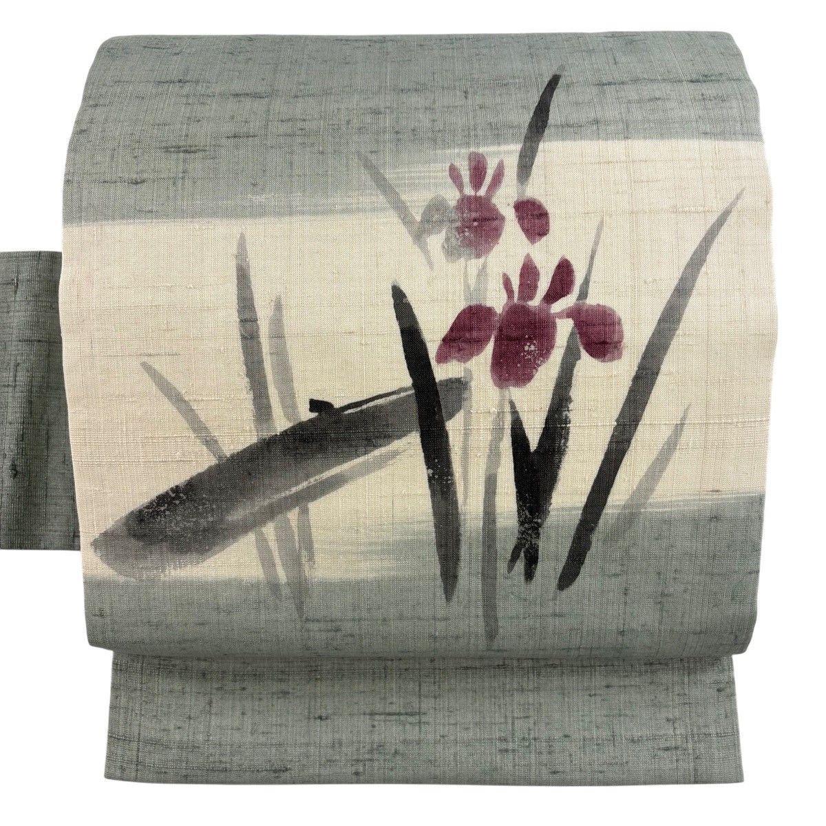 【美品】 名古屋帯 秀品 紬地 菖蒲 灰緑 正絹 【中古】
