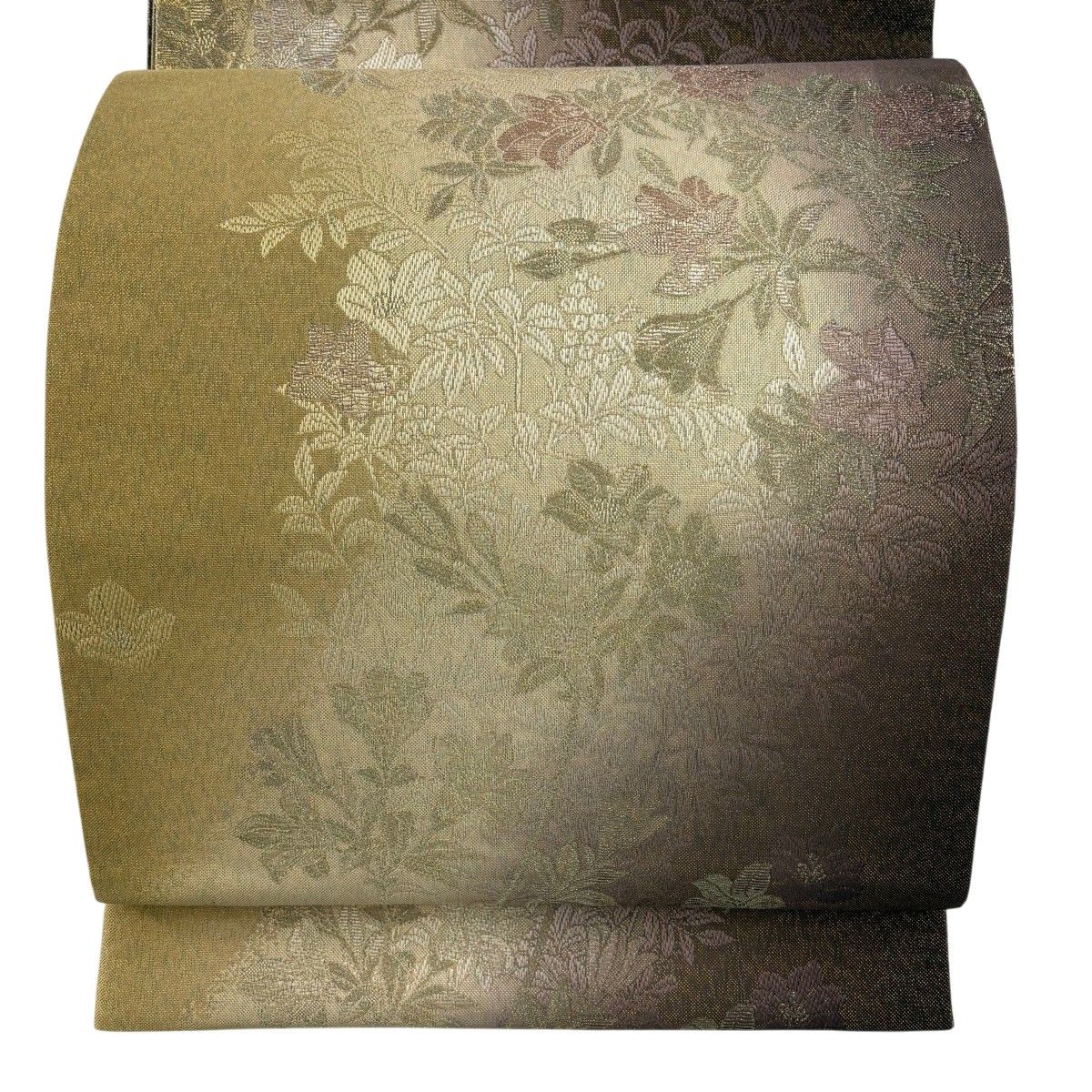 【美品】 袋帯 秀品 草花 金糸 茶色 六通 正絹 【中古】