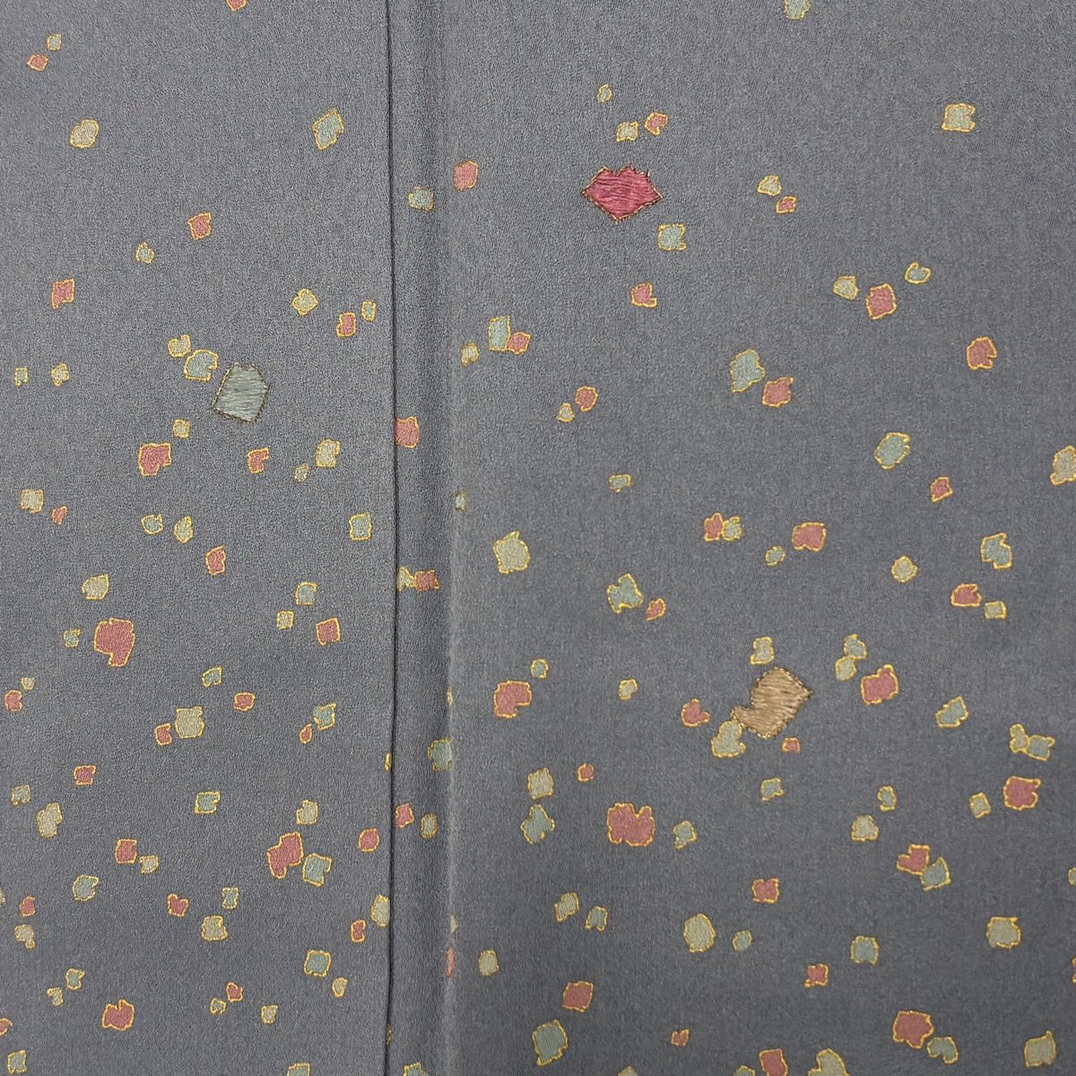 訪問着 身丈162cm 裄丈64.5cm M 袷 幾何学 刺繍 金彩 灰色 正絹 秀品