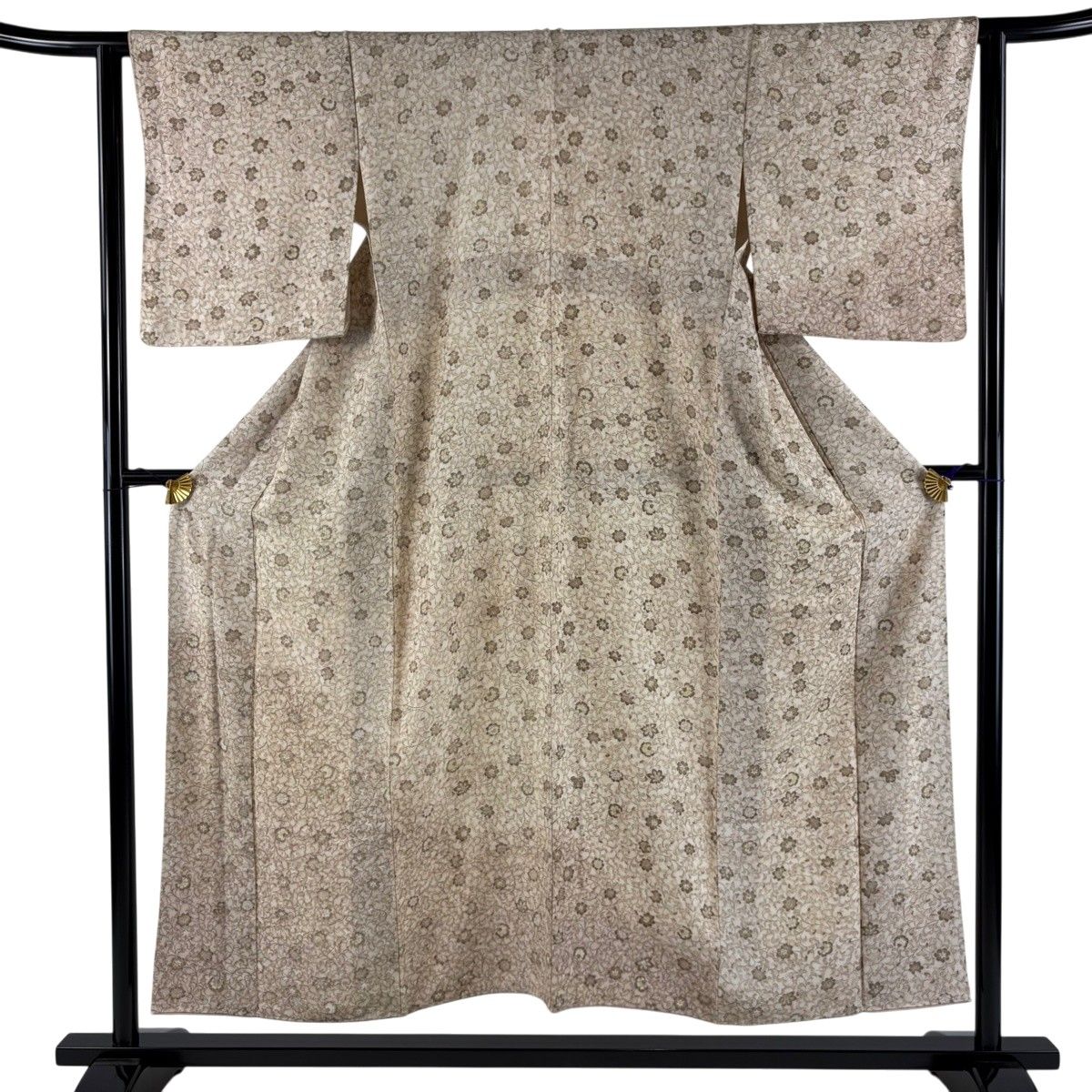 【美品】 付下げ 身丈152cm 裄丈62.5cm S 袷 花唐草 ベージュ 正絹 秀品 【中古】