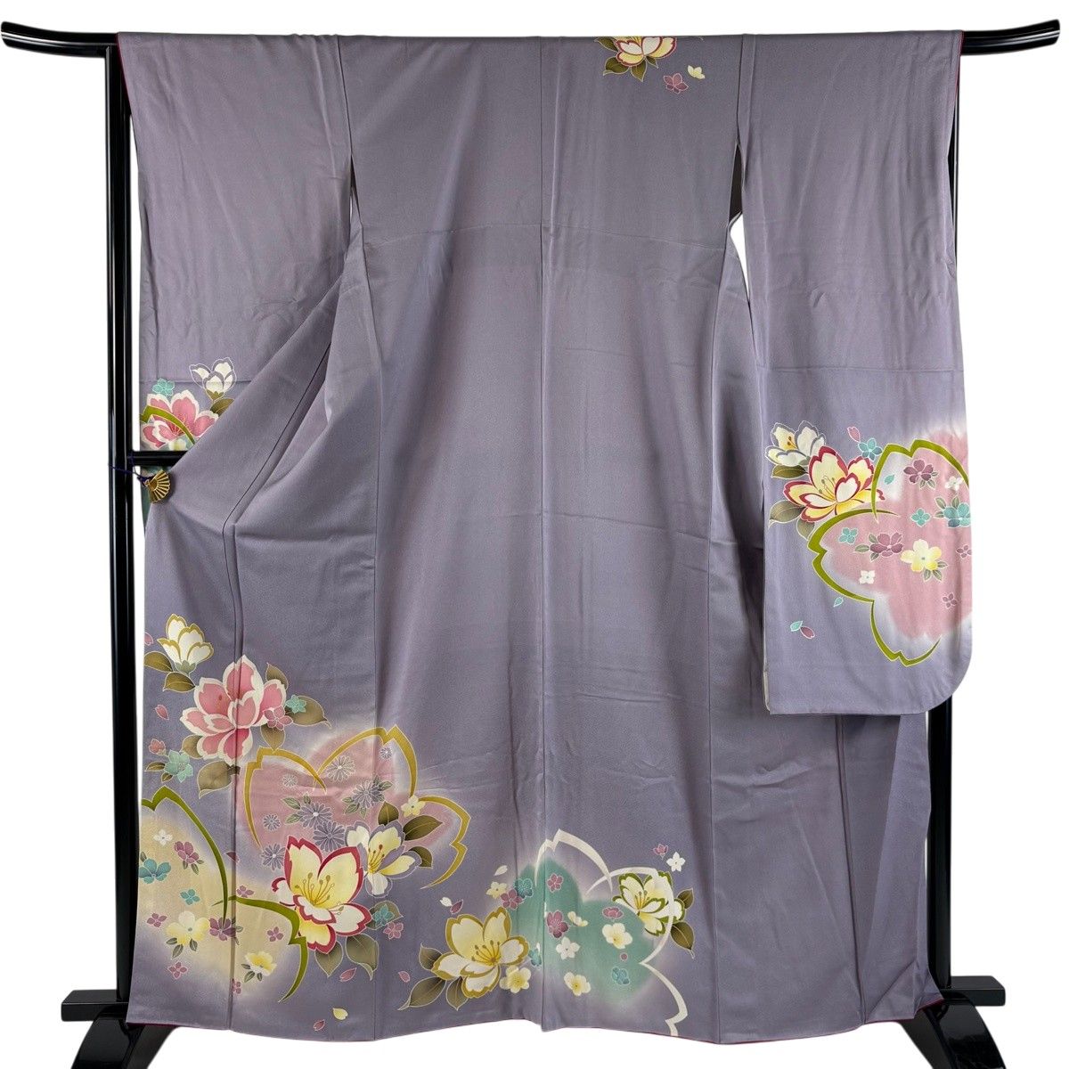 振袖 身丈162.5cm 裄丈65.5cm M 袷 桜 菊 金彩 ぼかし 薄紫 正絹 秀品 【中古】