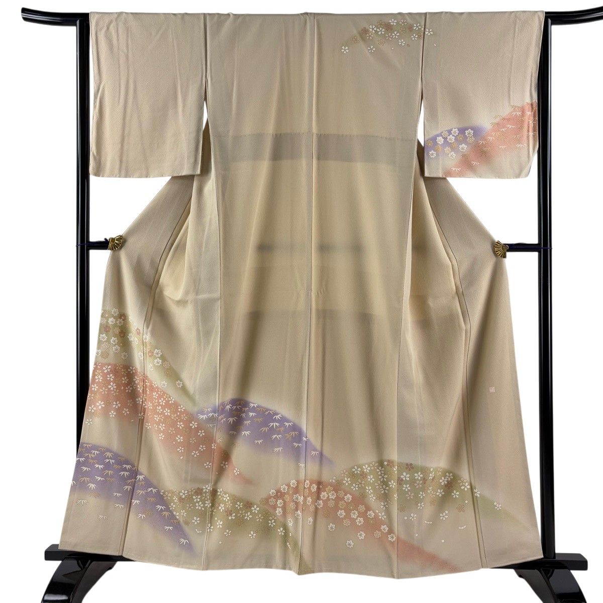 訪問着 身丈160cm 裄丈64.5cm M 袷 落款 桜 梅 金彩 ぼかし 薄茶色