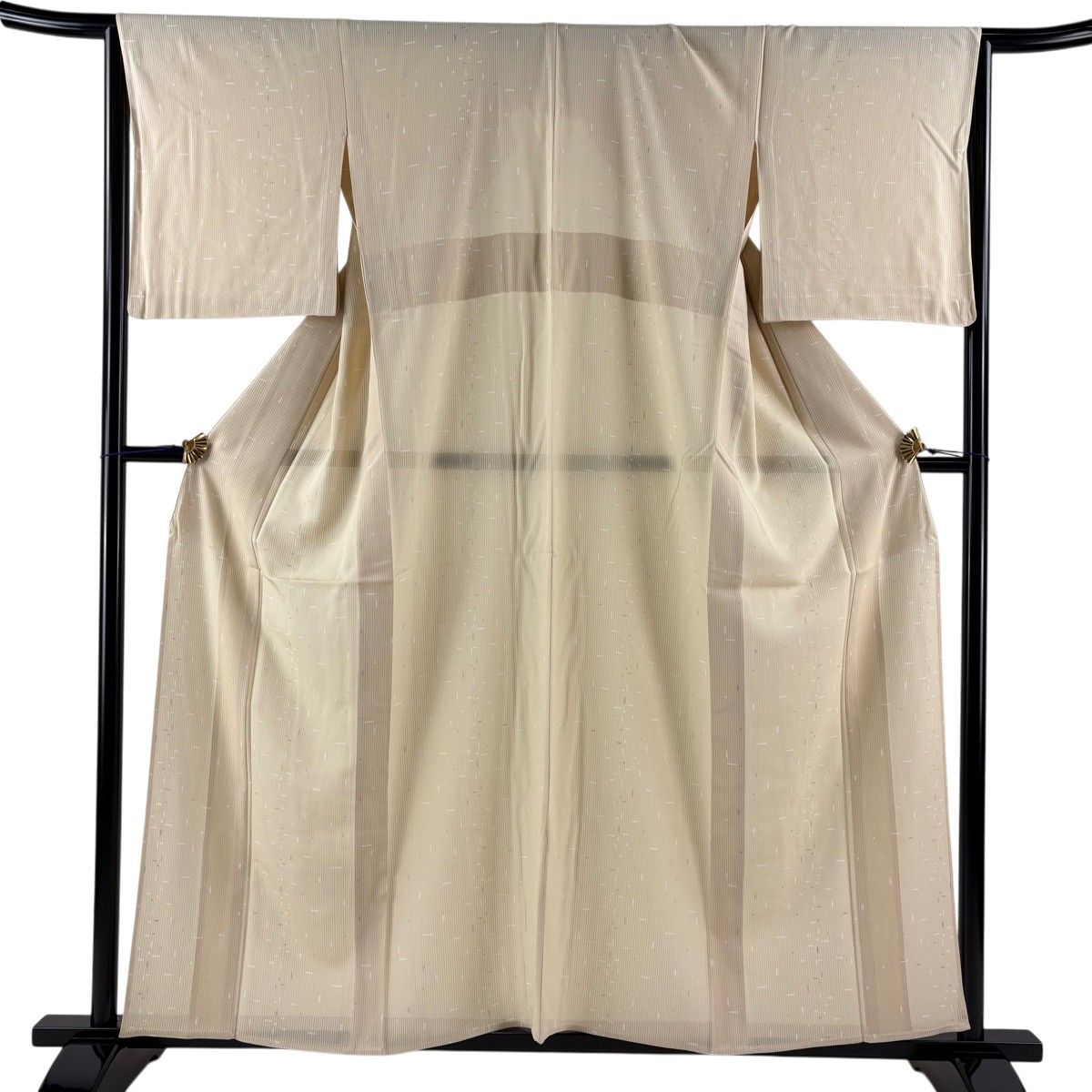 小紋 身丈157cm 裄丈66.5cm M 薄物 縦絽 幾何学 銀彩 ベージュ 正絹 秀品 【中古】