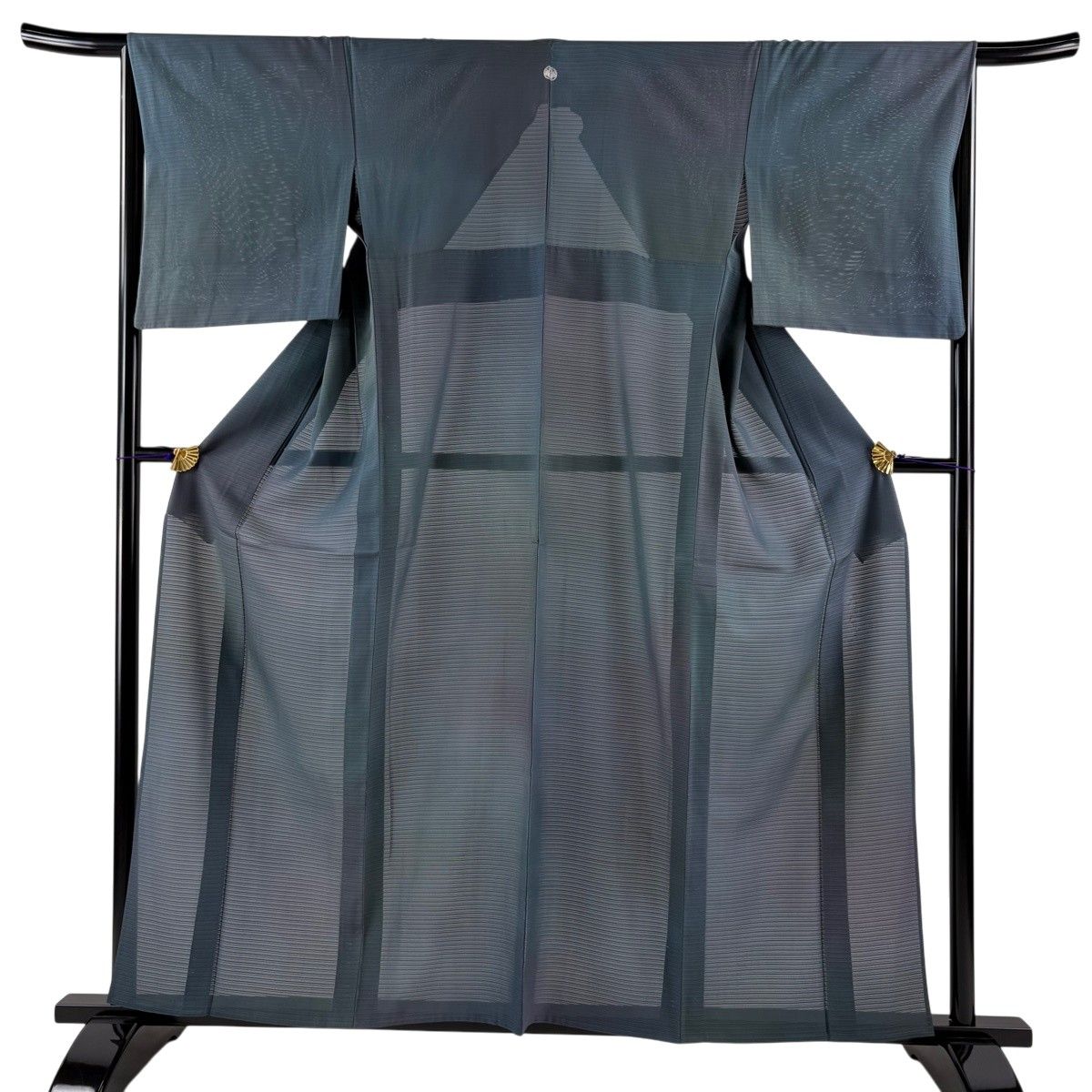 美品】 小紋 身丈159cm 裄丈66cm M 薄物 斉藤三才 絽 落款 ぼかし柄 灰