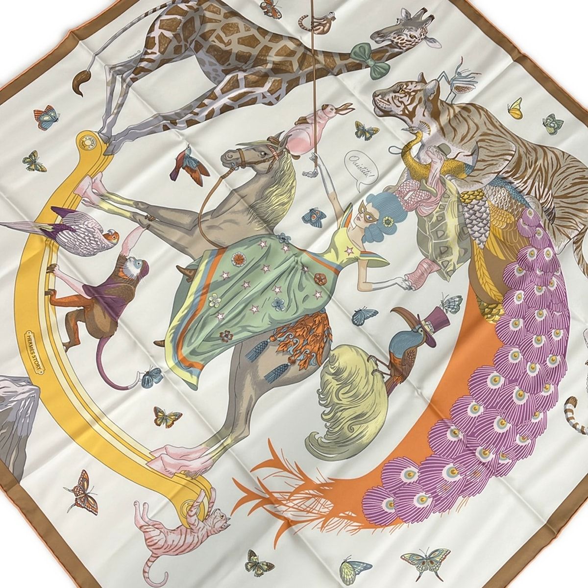 HERMES(エルメス) スカーフ美品 カレ90 アイボリー×ベージュ×マルチ HERMES STORY