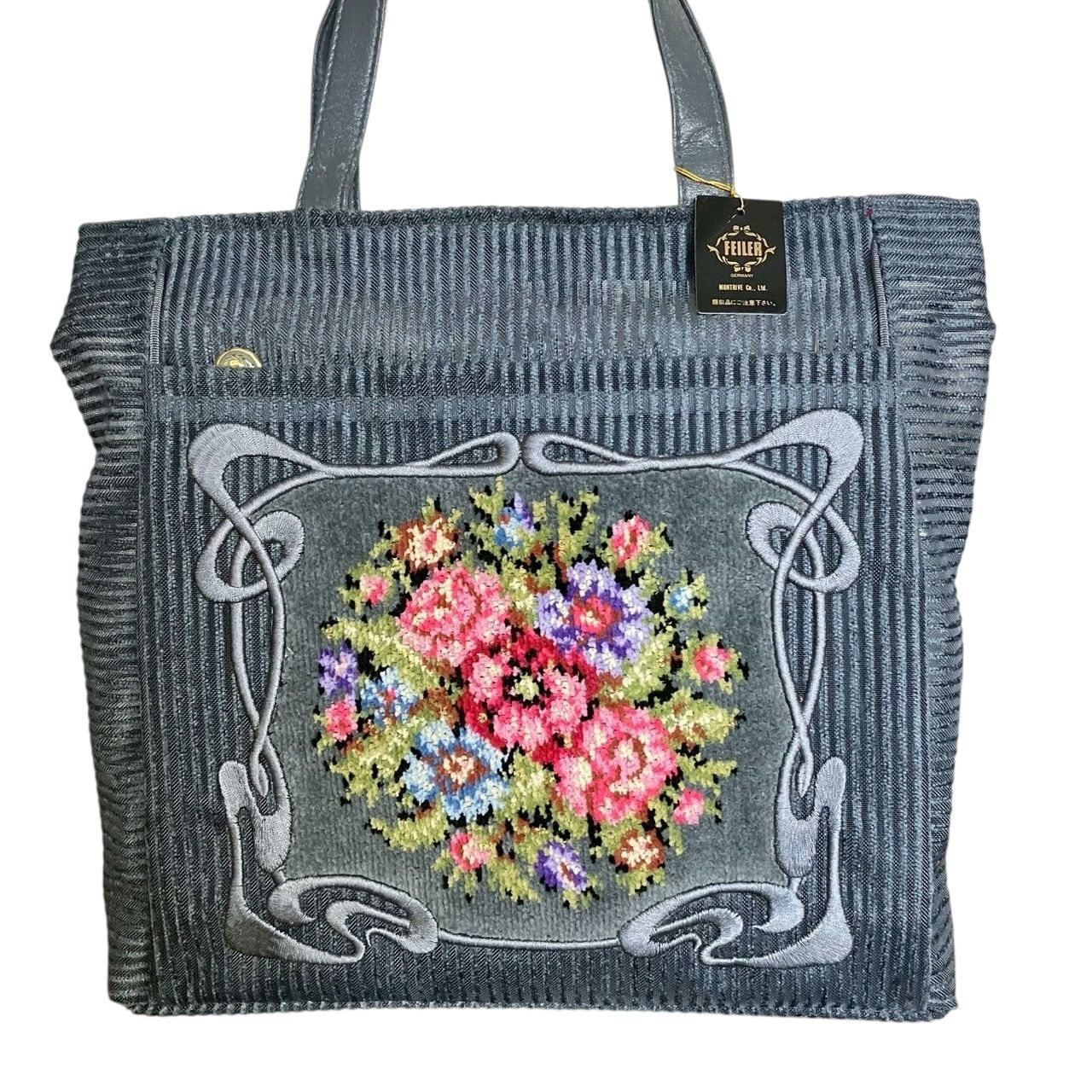 MY0773】FEILER フェイラー トートバッグ ハンドバッグ 花柄刺繍 