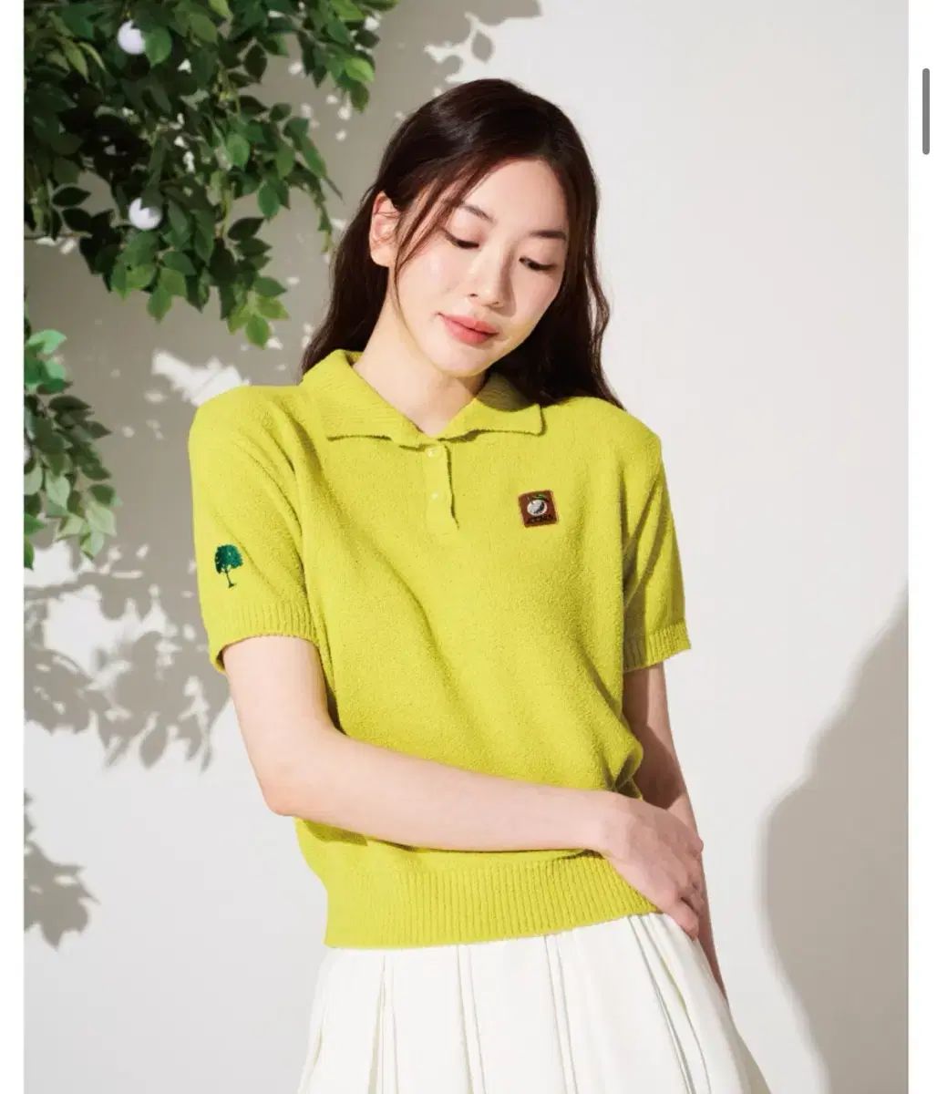 新品 アンドトゥーマス ゴルフウェア トップス 半袖ニット カラーTシャツ ライムグリーン 22 9万円