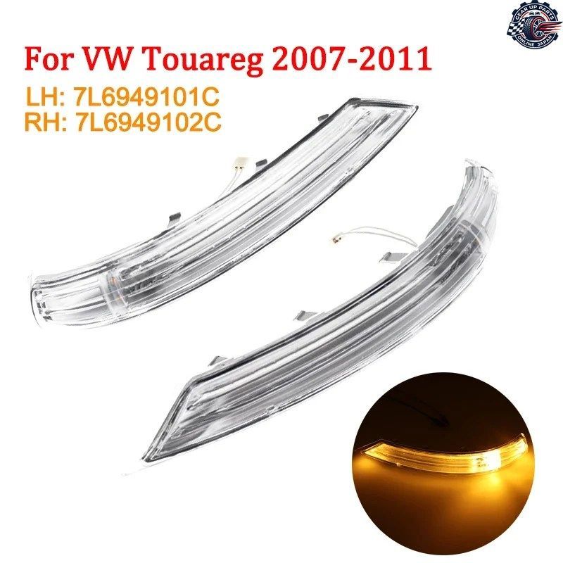 左右サイドリアビューミラー用LEDターンシグナルライトインジケーターランプ アンバー 12V VWトゥアレグ 2007-2011 7L6949101C 7L6949102C