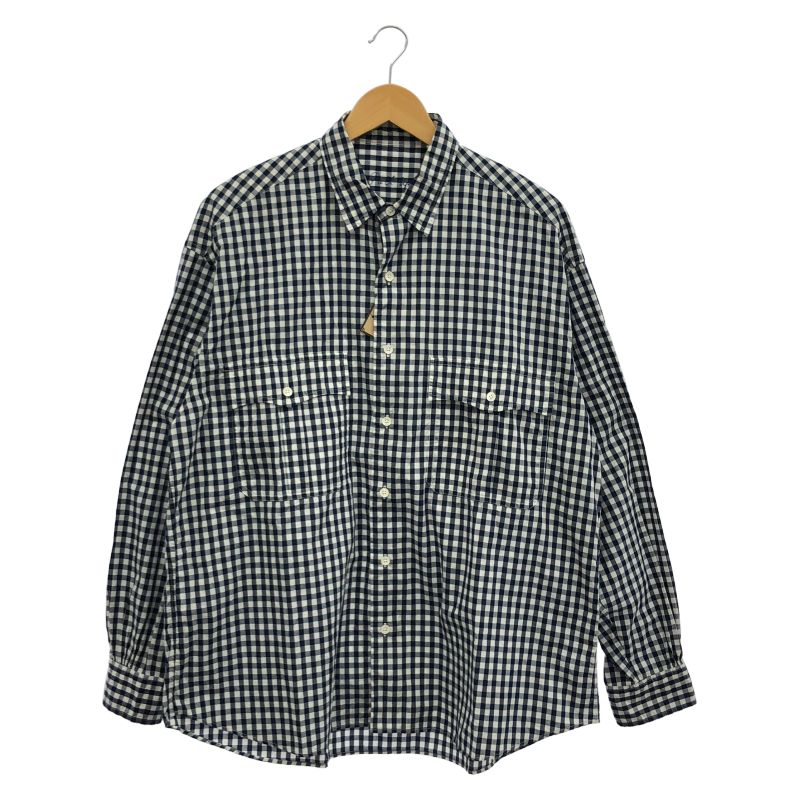 【中古】PORTER CLASSIC ロールアップ ギンガムチェックシャツ サイズM ポータークラシック ブルー/ホワイト[19]