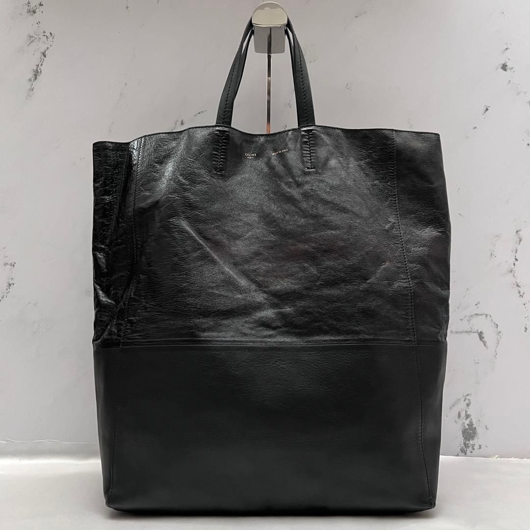 ◇レア極美品◇セリーヌ　ホリゾンタルカバ　大容量トート　縦長　レザー×パテント