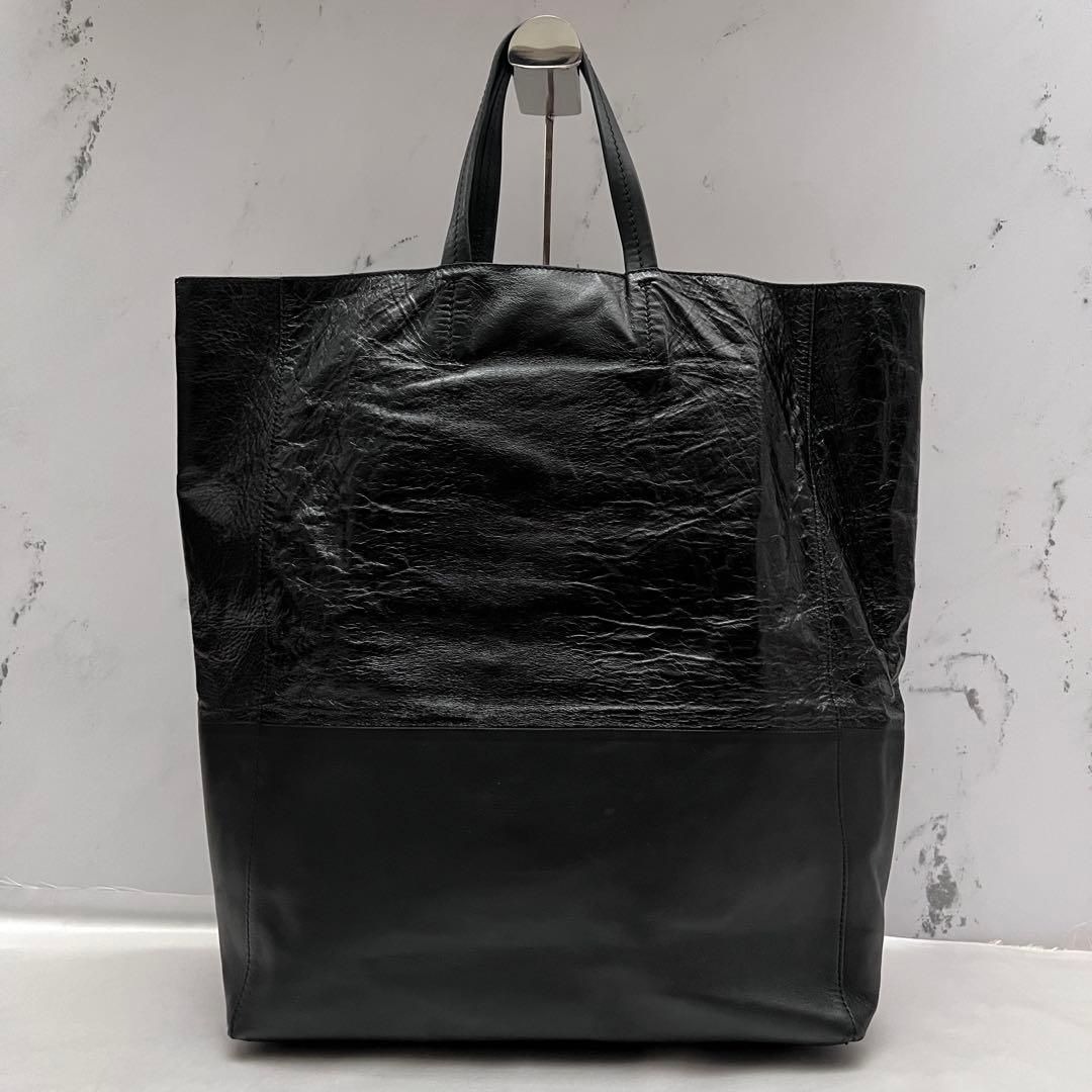 ◇レア極美品◇セリーヌ　ホリゾンタルカバ　大容量トート　縦長　レザー×パテント