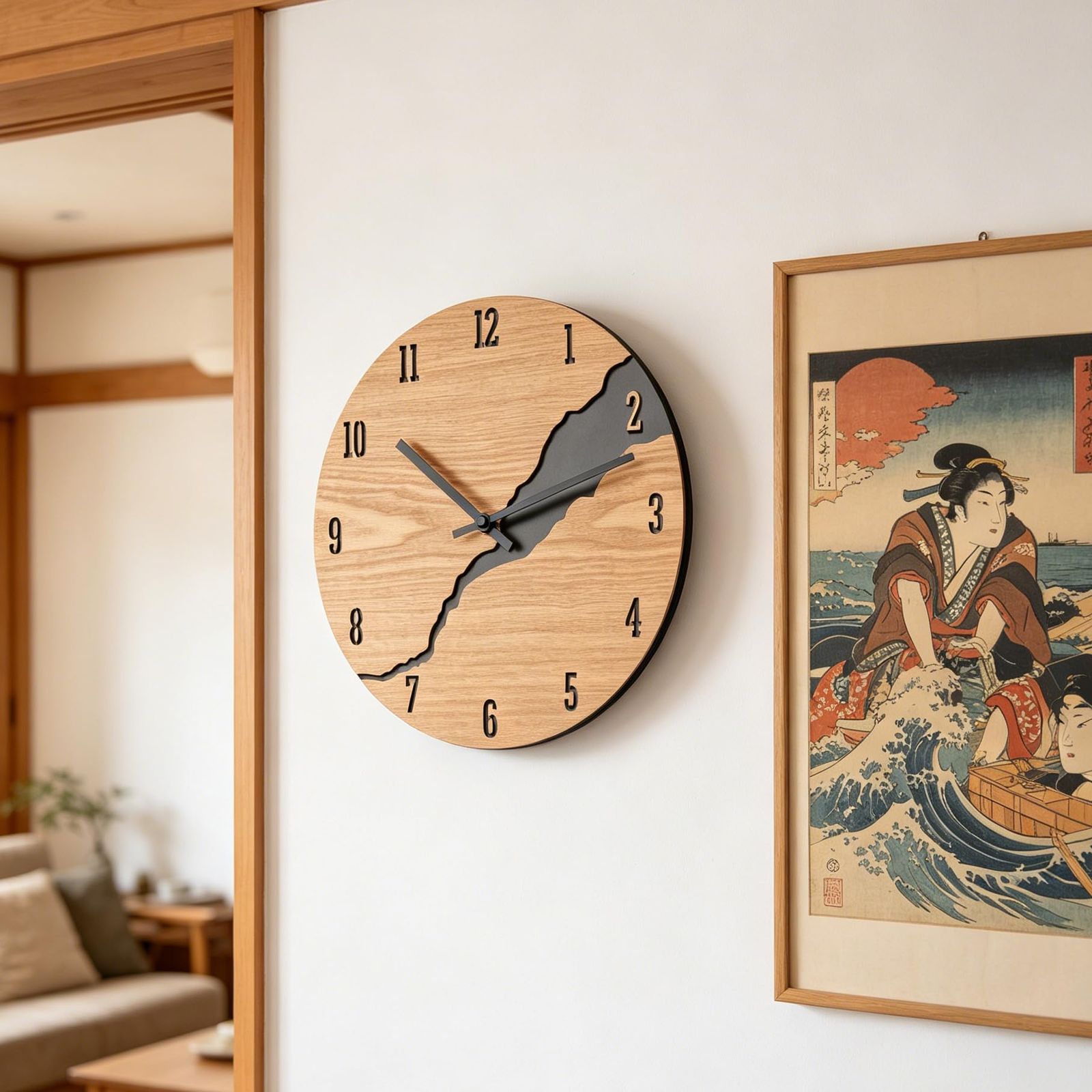 Nbdeal 電波時計 30cm 木製掛け時計 アートクラックデザイン 静音ムーブメント 自動時刻合わせ 寝室 書斎 リビング対応 電池式? 国内発送