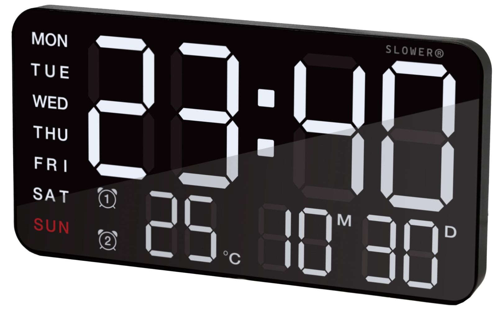 SLOWER 掛け時計 デジタル LED おしゃれ デカ文字 インテリア 置き時計 リモコン付き 日付 気温 曜日 BLACK 214 110 28mm LED CLOCK Cielo SLW366 国内発送