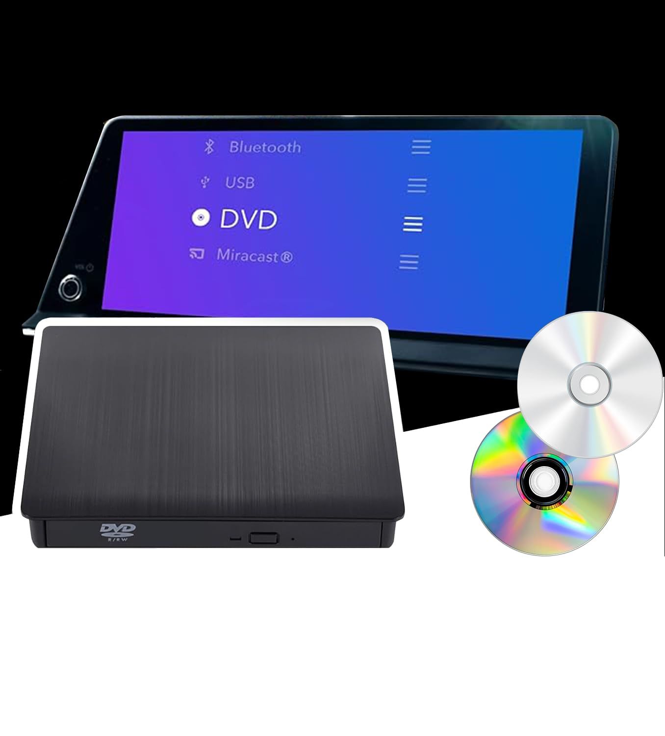 【プリウス60系適用】MKVAOR車載DVDプレーヤー 車用CDプレーヤー 純正ディスプレイオーディオ カーオーディオプレーヤー プラグアンドプレイ R5〜 PRIUS 1.5M延長コード付き&変換Type-Cアダプター付き/ 2026モデル高速チップ搭載