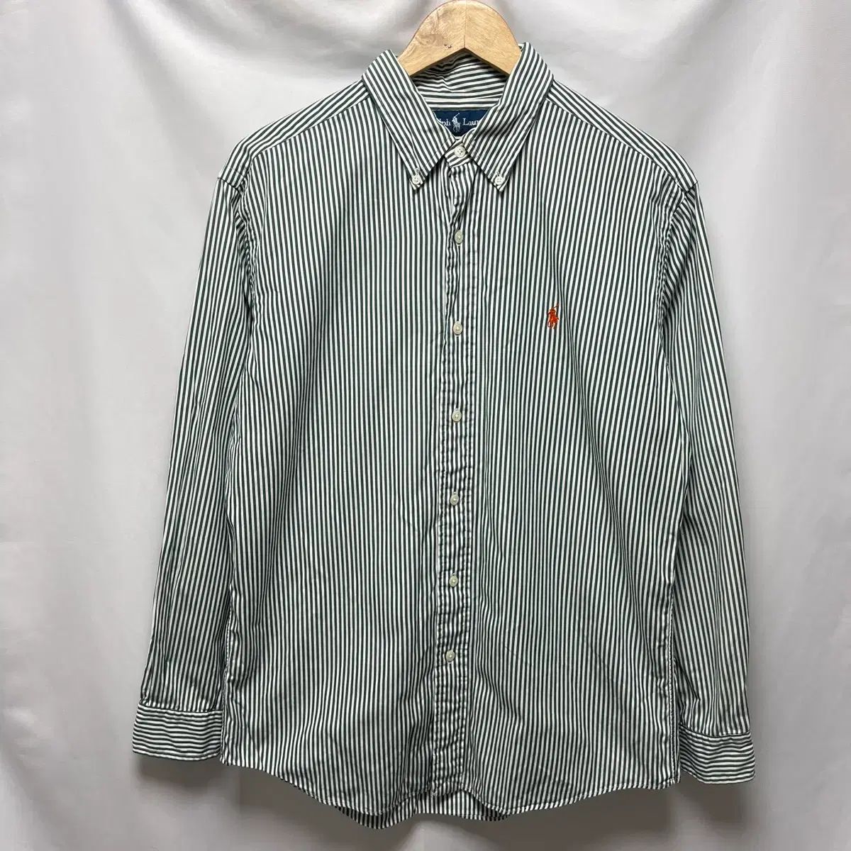 正規品/L ポロラルフローレン ストライプ ホワイトグリーン シャツ